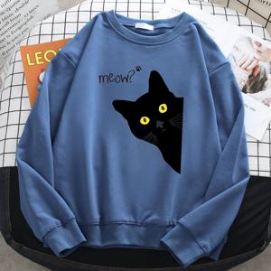 겨울 하라주쿠 여성 운동복 야옹 검은 고양이 인쇄 후드 편안한 모든 수학 풀오버 Crewneck 느슨한 여성 의류