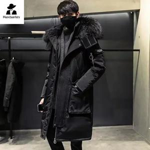 겨울 대형 칼라 남성 파카 다운 재킷 2024 남성 중간 길이 두꺼운 따뜻한 흰색 오리 다운 남성 및 여성 겉옷