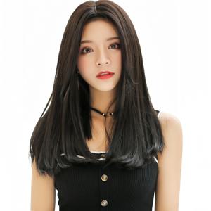 여성용 합성 섬유 고온 실크 가발 세트, 중간 부분 앞머리, 긴 머리, 푹신한 천연 이너 버클