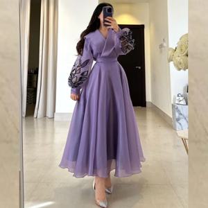 맞춤형 저지 아플리케 구김 웨딩 파티, A라인 V넥 맞춤형 드레스, 사우디 아라비아 이브닝 미디 드레스