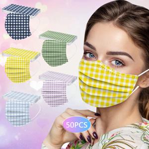 성인용 격자 인쇄 일회용 보호 마스크, Ddust-proof 3 레이어, 야외 방진 얼굴 보호 마스크, 50 개