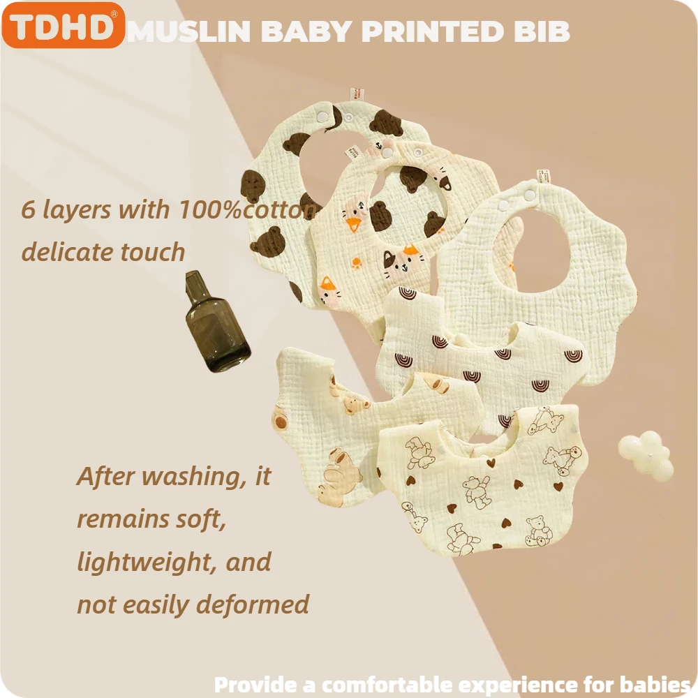 TDHD 3PCS 목화 거즈 아기 먹이 Bibs 여름 부드러운 꽃잎 아기 인쇄 Drooling 수건 신생아 유아 아기 Burp Cloth Children'