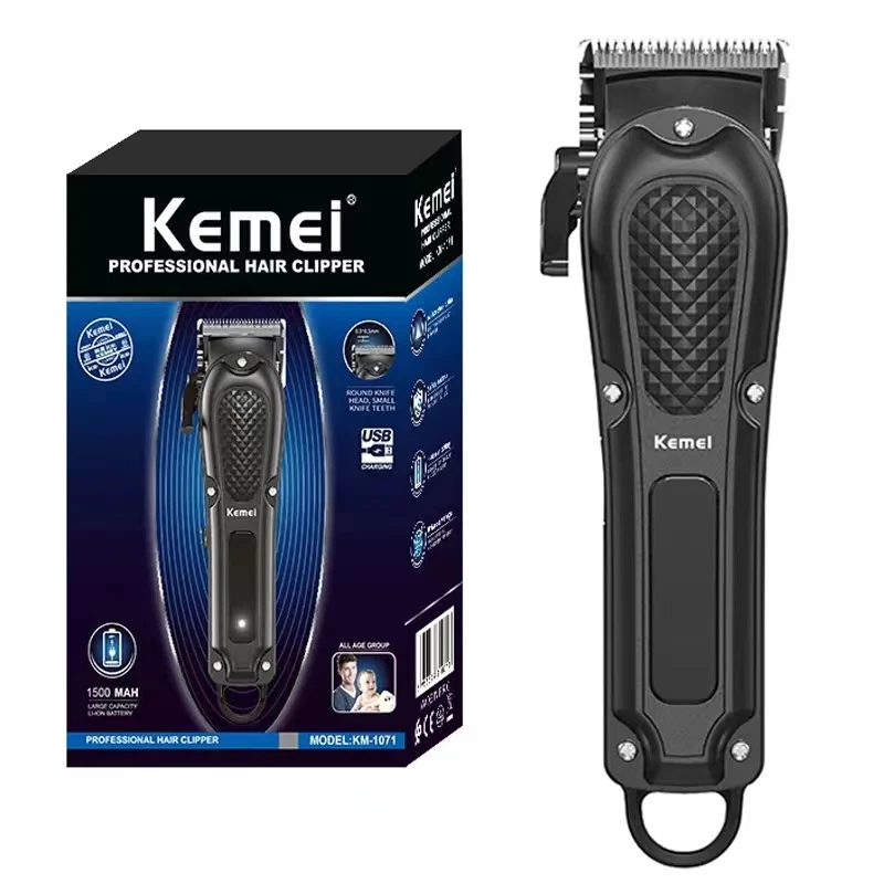 Kemei 이발사 블레이드 헤어 커팅 머신 클리퍼 그루밍 무선 충전식 전문 면도기 클리퍼 KM-1071