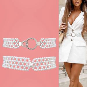 여성용 신축성 흰색 진주 코르셋 벨트, 여성용 허리 벨트, 하이 퀄리티 럭셔리 원피스 스트레치 커머번즈 Y2K