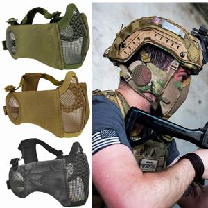 전술 Airsoft 마스크 페인트 볼 CS 접이식 반 얼굴 저탄소 강철 메쉬 편안한 귀 보호 마스크