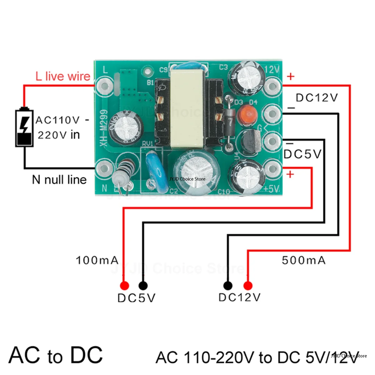 새로운 뜨거운 미니 AC-DC 변환기 AC 110V 220V DC 12V 0.2A + 5V 모듈 보드 도매 XH-M299