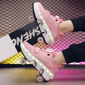 십대 소년 스트리트 롤러 신발, 더블 휠 캐주얼 러닝화, 실내 및 실외 초보자 파쿠르 스케이트 신발, 최신