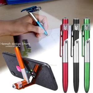 4 In 1 다기능 볼펜 LED 라이트 접이식 전화 홀더 야간 읽기 쓰기 연필 사무실 학교 학생 문구