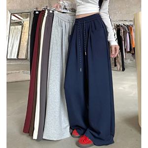 2024 가을 여성 힙합 스타일 헐렁한 하이 웨이스트 롱 바지 레이디 다목적 streetwear 솔리드 ​​컬러 드로우 스트링 와이드 레그 바지