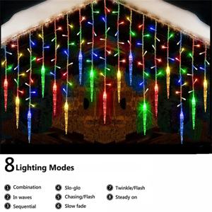 LED 커튼 고드름 스트링 조명, 크리스마스 화환 폭포 야외 정원 장식, 거리 처마 파티오용 요정 조명, 5-36m