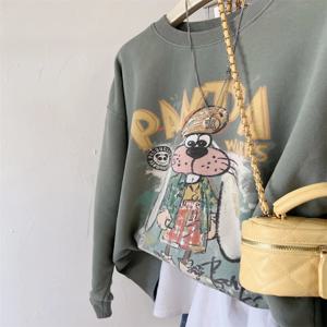 여성용 루즈핏 봄 가을 얇은 후드티 2024 새로운 스타일 대형 탑 아우터 안티 에이징 만화 한국 스타일 다목적 후드 유행