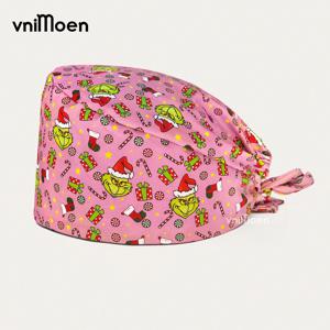 2024 새로운 크리스마스 스크럽 모자 산타 클로스 인쇄 모자 애완 동물 미용 기관 헤드 캡 작업 스크럽 모자 간호 먼지 모자