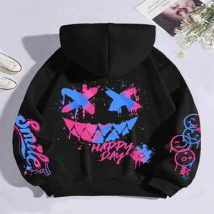 해피 데이 낙서 인쇄 여성 까마귀 거리 힙합 Hoody 패션 Crewneck 다목적 후드 빈티지 특대 의류 여성