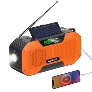 ABBREE 휴대용 태양열 크랭크 비상 라디오(손전등 경보 동기화 포함) 휴대용 AM FM 태양열 라디오(전화 충전기 포함) SOS 알람