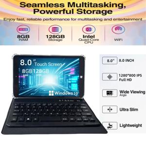 8GB RAM 128GB ROM 8인치 Windows 10 태블릿 쿼드 코어 64비트 Intel Atom x5-Z8300 1280*800 IPS HDMI(블루투스 키보드 케이스 포함)