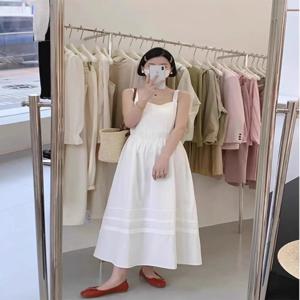 우아한 화이트 허리 조임 드레스 여성 여름 플러스 사이즈 고급 슬림핏 민소매 스트랩 롱 드레스