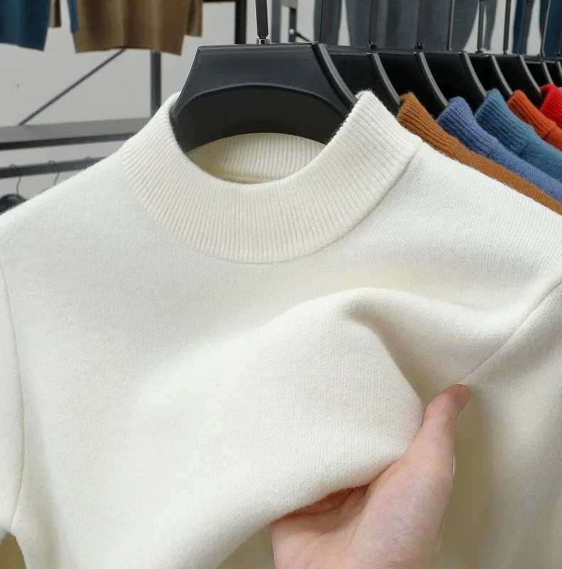 Mens Crew Neck Cashmere Pullover for Men Clothes Black Sweater Winter Warm Sweater Middle Aged Spring Casual Tops to Father Gift