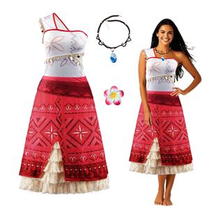 여자 바다 모험 복장 드레스 부활절 Moana Vaiana 코스프레 의상 목걸이 성인 여름 해변 드레스 S M L XL