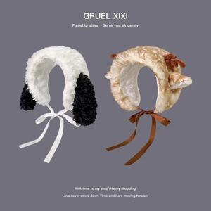 여성을위한 새로운 일본 귀여운 강아지 귀 플러시 귀마개 가을, 겨울 따뜻한 다목적 뿔 스트랩 귀 보호 Beanies 모자