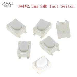 100 개/몫 3*4*2.5mm SMD 택트 스위치 4 핀 터치 마이크로 스위치 푸시 버튼 스위치 3x4x2.5H 흰색 버튼 자동차 원격 키 버튼 B