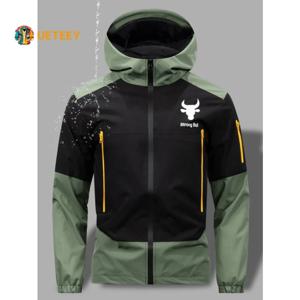 남성용 방풍 방수 후드 자켓 큰 주머니 하이 스트리트 프린트 하이킹 트레킹 streetwear를위한 야외 윈드 브레이커 코트