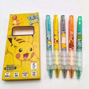 5Pcs 애니메이션 포켓몬 피카추 푸시 버튼 볼펜 카와이 Squirtle Psyduck 블랙 퀵 드라이 서명 펜 소녀 문구 선물