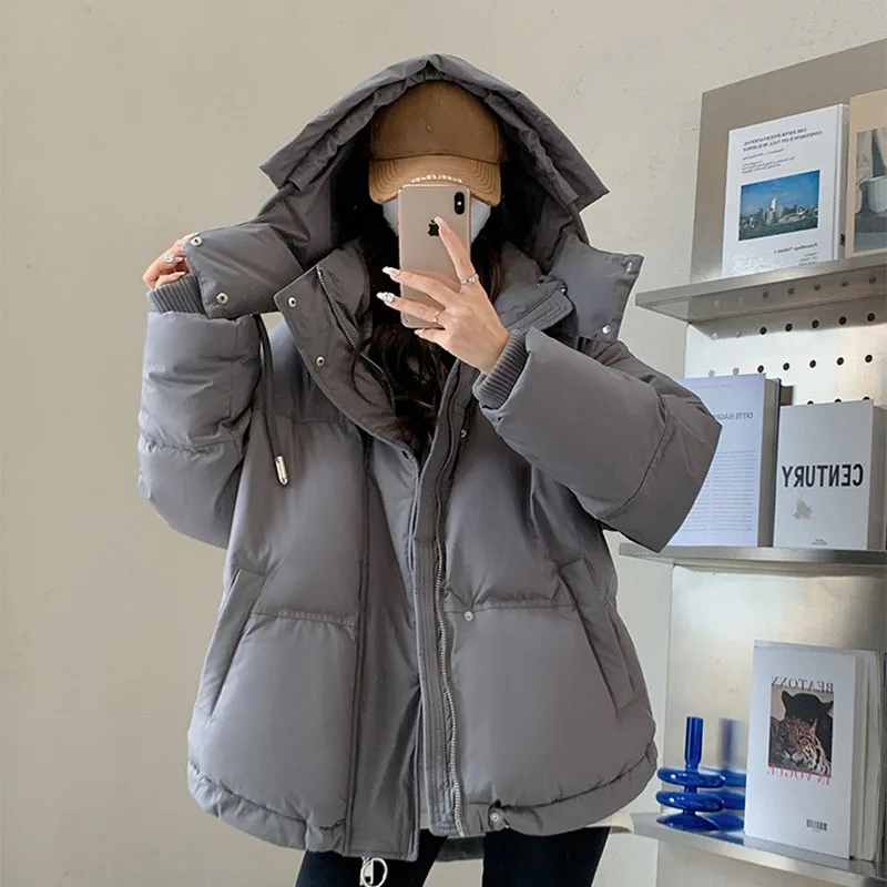 하트 모양 숏 다운 코튼 재킷 여성용 하라주쿠 겨울 커플 브레드 스타일 아우터웨어 캐주얼 두꺼운 따뜻한 후드 파카