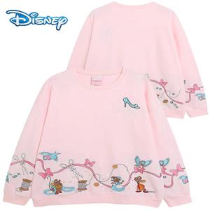 디즈니 신데렐라 공주 미키 마우스 레터 만화 프린트 자수 플리스 스웨트셔츠 스위트 여성용 O넥 풀오버 점퍼 탑