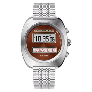 빈티지 미래지향적 디자인 시계 크로노D 레트로 1970년대 전자 듀얼 디스플레이 시계 LCD 스테인리스 스틸 케이스