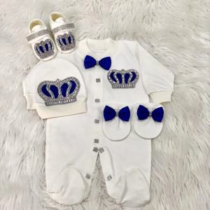 Dollbling 로얄 블링 쥬얼리 크라운 선물 의류 세트 환영 홈 아기 Rompers 장갑 보닛 잠옷 복장 4pcs Layette