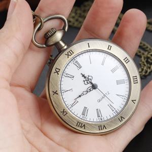 앤티크 심플 윈드 스틸 로마 숫자 포켓 시계, 청동 앤티크 시계, 시계 체인 펜던트, 여성 어린이 목걸이 선물
