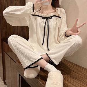 여성 봄, 가을 잠옷 세트 여성 긴팔 긴 바지 잠옷 Homewear Sweet Leisure Homewear Loose Set