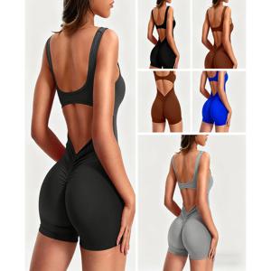 여성용 슬림 힙 리프팅 원피스 반바지, 어깨 스트랩, 백리스 슬림 힙 리프팅 요가 점프 세트, 2024 여름 신상