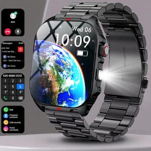 LIGE 남성용 블루투스 통화 음성 어시스턴트 시계, 스포츠 피트니스 방수 스마트워치, 1.96 인치 화면, 420 MAh, 스마트 워치 신제품