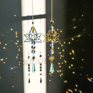 1Pc 금속 Lotusand 인공 크리스탈 Suncatcher 매력 수제 적용 가능한 홈 바람 차임 펜던트 야외 정원 식물