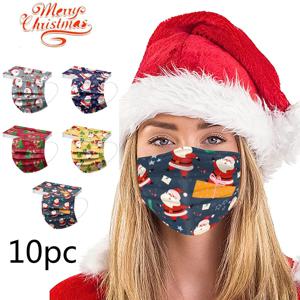 성인용 크리스마스 인쇄 일회용 마스크, 산업용 3 레이어 마스크, 남녀공용 야외 방진 얼굴 보호 마스크, 10 개