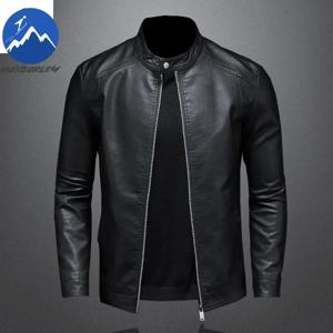 봄 가을 가죽 재킷 남성용 스탠드 칼라 슬림한 PU 가죽 재킷 패션 오토바이 캐주얼 코트 남성용 모토 바이커 가죽 코트