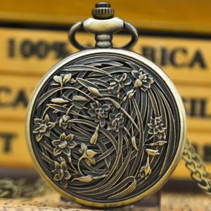 빈티지 청동 대합 조개 패션 크리 에이 티브 꽃 구호 소녀 학생 선물 석영 목걸이 회중 시계