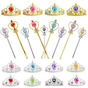 키즈 공주 드레스 액세서리 완드 티아라와 크라운 어린 소녀 공주 파티 용품 티아라 완드 선물 장난감 세트