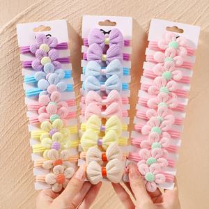 10pcs 귀여운 소녀 나일론 꽃 헤어 넥타이 캔디 탄성 활 헤어 밴드 땋은 머리 밧줄 고무 헤어 껌 Scrunchies 액세서리