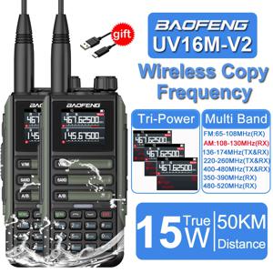 2Pack Baofeng 15W 50KM 방수 워키 토키 999CH AM FM 양방향 라디오 풀 밴드 LCD 화면 주파수 복사 소음 UV16M 감소