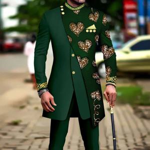 남성용 아프리카 정장 자수 프린트 블레이저 및 바지 세트, 비즈니스 원피스 세트, 스카프 파티, 결혼식 저녁, 신제품