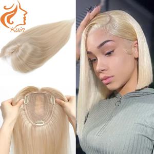 실크 베이스 토퍼 인모 여성용 탑 가발, 실제 인모 익스텐션, 스트레이트 천연 헤어피스, 12x13cm, 3 클립