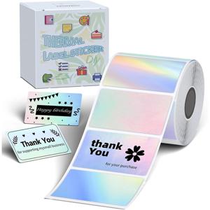 M110 열전사 라벨 홀로그램 실버 자체 접착 스티커, Thanks Card 로고 이름 주소 QR 코드용 열전사 라벨