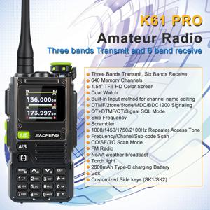 Baofeng K61 PRO K61pro 멀티 밴드 640Ch 스크램블러, 듀얼 워치 주파수 스윕 아마추어 FM VOX 워키토키, 65-600MHz