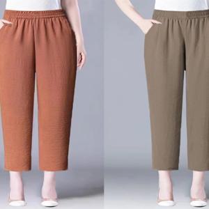 아이스 실크 헴프 여성용 바지 9부 하이웨이스트 캐주얼 바지 한국 스타일 여름 패션 플러스 사이즈