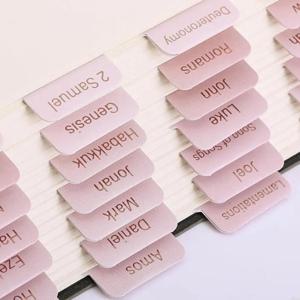 6 시트 여성용 핑크 성경 탭 남성용 대형 인쇄 스티커 성경 색인 탭 읽기 및 적용이 쉬운 적층 성경 탭