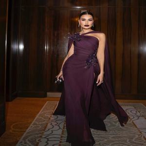 사용자 정의 만든 여성 쉬폰 한 어깨 자홍색 이브닝 가운 페르시 볼 가운 바닥 길이 슬릿 공식 행사 파티 드레스