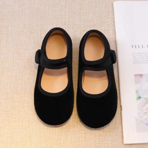 귀여운 복숭아 핑크 벨벳 신발 소녀 빈티지 그린 벨벳 발레 플랫 베이비 키즈 봄 새로운 소프트 솔 럭셔리 메리 제인