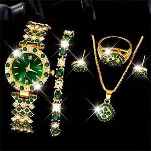 우아한 6피스 여성용 시계 세트 - 쿼츠 무브먼트, 사각형 케이스, 아연 합금 스트랩, 타이머 기능 - 발렌타인 데이 선물로 이상적